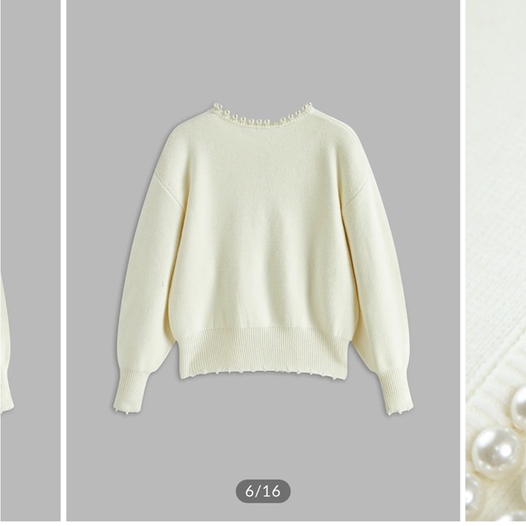 Commense cream cardigan with pearl trim and ripped hems size small - Picture 4 of 7